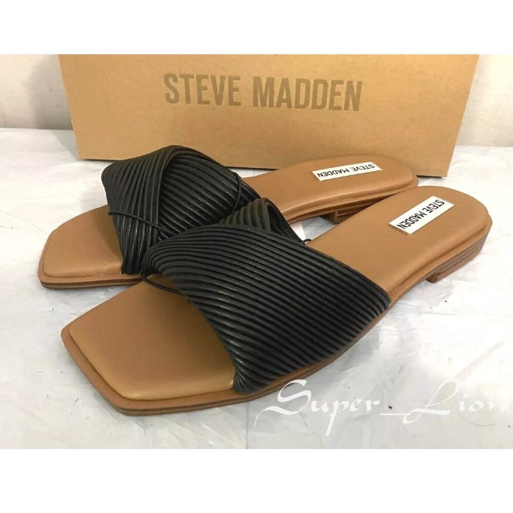 Steve Madden Black Ribbed Slide Sandals